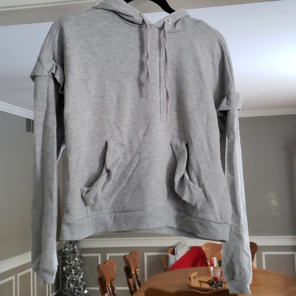 Gray ruffle crop top hoodie